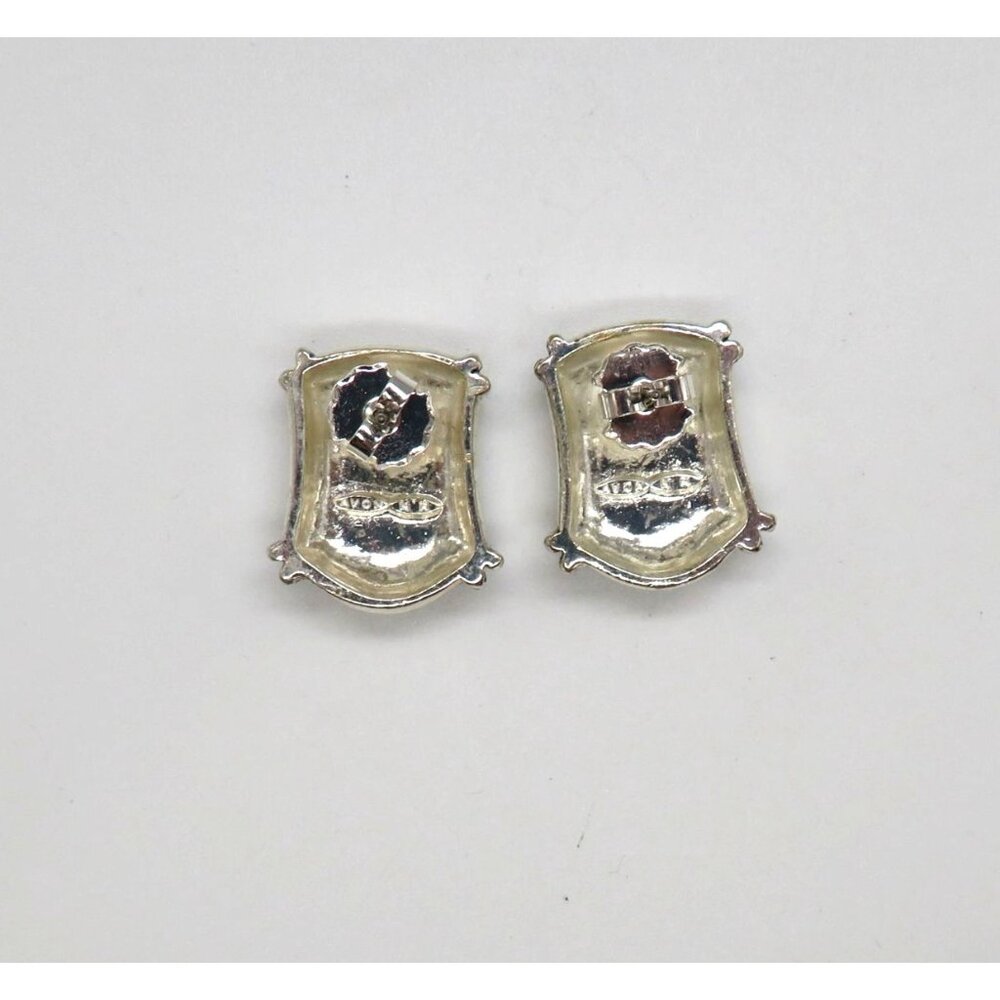 Avon‎ Earrings Vintage Silver Tone Pierced Stud Black Enamel Center Rope Design - Picture 9 of 10